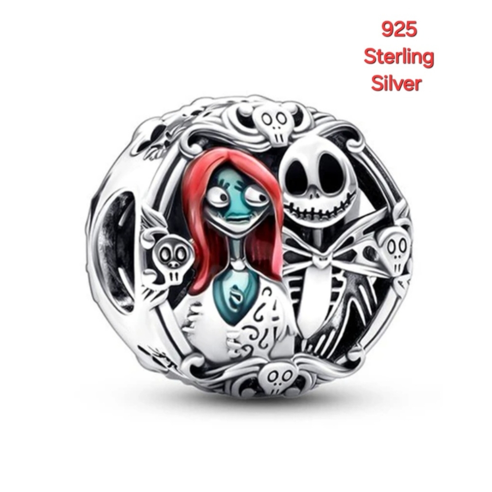 🎆Disney Silver 925 Jack & Sally Nightmare Before Christmas Bracelet Charm